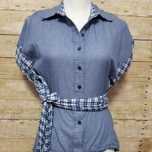 L.A.M.B. Womens 8 Gingham Button Down Wrap Shirt